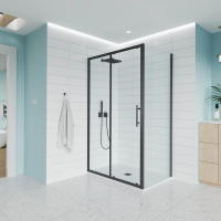 Душевой угол раздвижной E1-SP-B-130110-01-C9 1300х1100x1950 Цвет профиля Чёрный матовый Стекло  Прозрачное Veconi