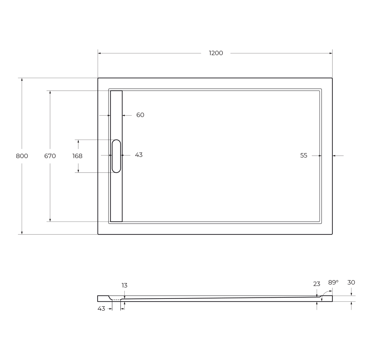 Поддон литой из искусственного мрамора, прямоугольный. TRAY-AS-AH-120/80-30-W 1200x800x30 Cezares