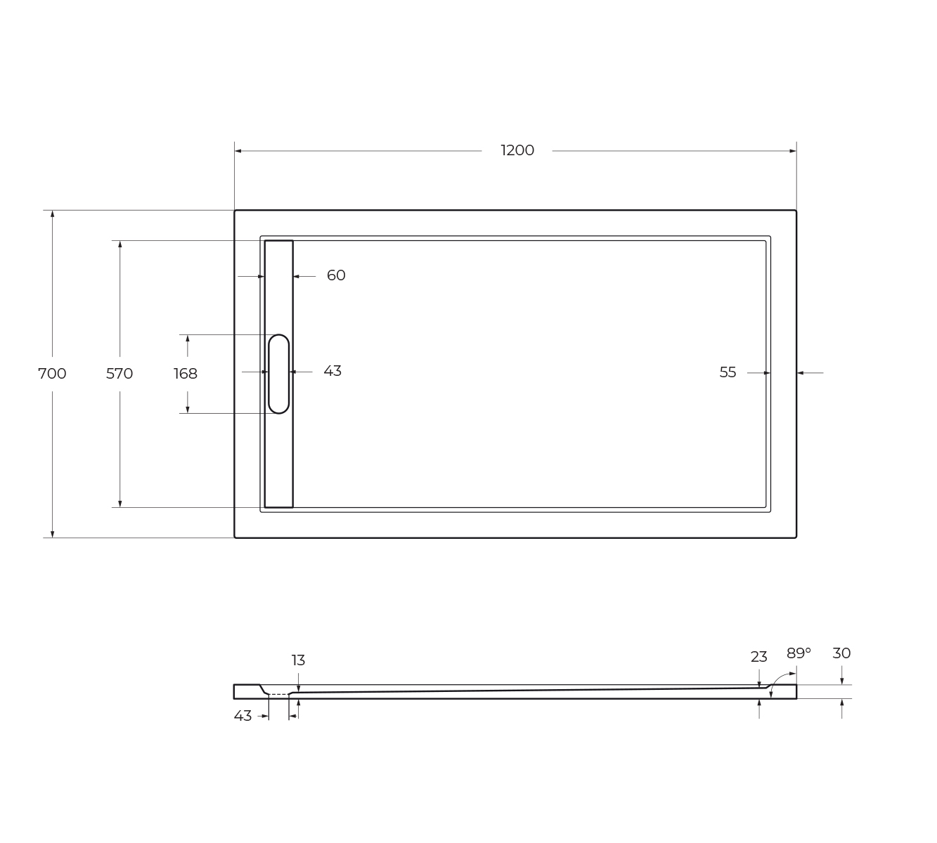 Поддон литой из искусственного мрамора, прямоугольный TRAY-AS-AH-120/70-30-W 1200x700x30 Cezares