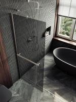 Душевая перегородка в профиле MaybahGlass 1950*690 Стекло 8 мм Графит +Полотенцедержатель  Профиль: Широкий, Цвет Хром матовый MGD-723-5ш