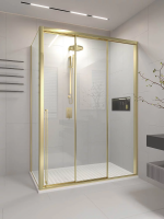 Душевой угол раздвижной 1000х900x2000 цвет профиля Золото брашинг стекло прозрачное PR3/R-SP-10090-01-G-C4 Premium Veconi
