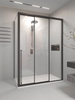 Душевой угол раздвижной 1700х800x2000 цвет профиля Чёрный матовый стекло прозрачное PR3/R-SP-17080-01-B-C4 Premium Veconi